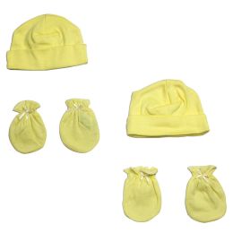 Bambini Neutral Baby Cap and Mittens 4 Piece Set (Color: Yellow, size: Newborn)