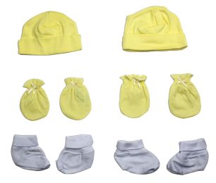 Bambini Neutral Cap, Booties and Mittens 6 Piece Layette Set (Color: White/Yellow, size: Newborn)