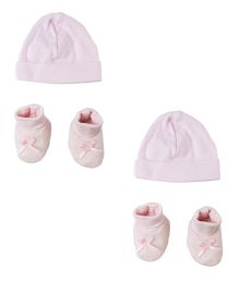 Preemie Cap and Bootie - 4 Pc Set (Color: Pink, size: Preemie)