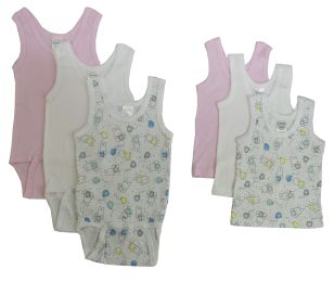 Bambini Girls Printed Tank Top Variety 6 Pack (Color: White/Blue, size: large)