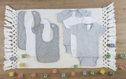 Bambini 6 Pc Layette Baby Clothes Set (Color: Grey/White, size: large)