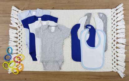 Bambini 8 Pc Layette Baby Clothes Set (Color: White/Blue/Navy/Grey, size: large)