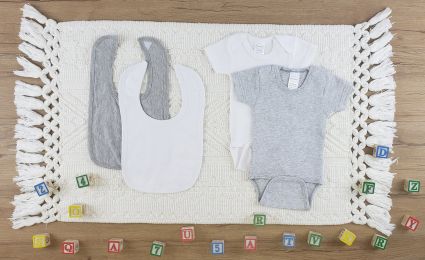 Bambini 4 Pc Layette Baby Clothes Set (Color: White/Grey, size: large)