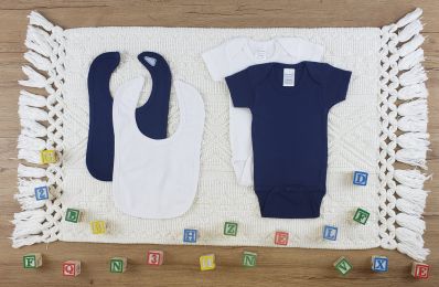 Bambini 4 Pc Layette Baby Clothes Set (Color: White/Navy, size: large)