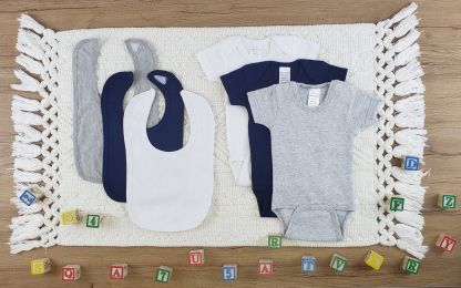 Bambini 6 Pc Layette Baby Clothes Set (Color: White/Navy/Grey, size: large)