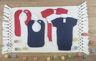 Bambini 6 Pc Layette Baby Clothes Set (Color: White/Navy/Red, size: large)