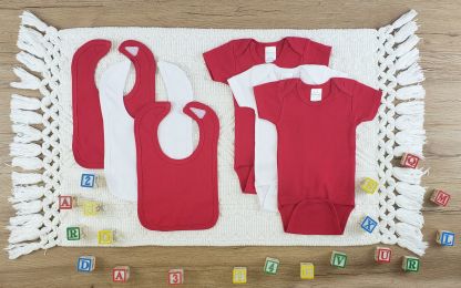 Bambini 6 Pc Layette Baby Clothes Set (Color: White/Red, size: large)