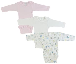 Bambini Girls' Long Sleeve Printed Onezie Variety Pack (Color: White/Pink/Print, size: Newborn)