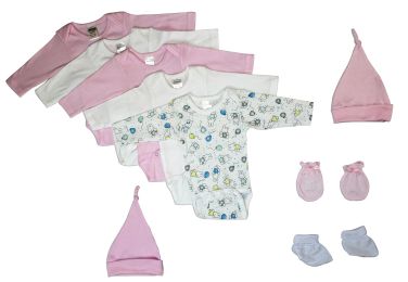 Bambini Newborn Baby Girl 9 Pc Layette Baby Shower Gift Set (Color: White/Pink, size: Newborn)