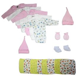 Bambini Newborn Baby Girl 17 Pc Layette Baby Shower Gift Set (Color: White/Pink, size: Newborn)