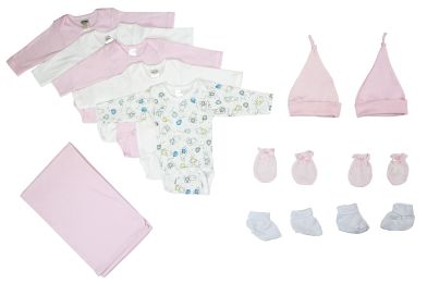 Bambini Newborn Baby Girl 12 Pc Layette Baby Shower Gift Set (Color: White/Pink, size: Newborn)