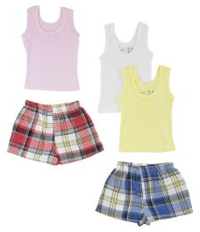 Girls Tank Tops and Boxer Shorts (Color: White/Pink, size: large)