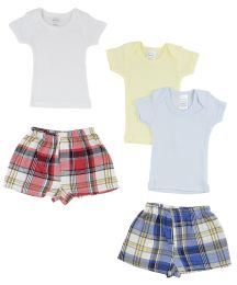Infant Boys T-Shirts and Boxer Shorts (Color: White/Blue, size: large)