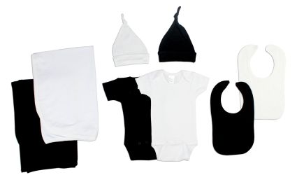 Bambini Black and White 8 Piece Layette Set (Color: White/Black, size: Newborn)