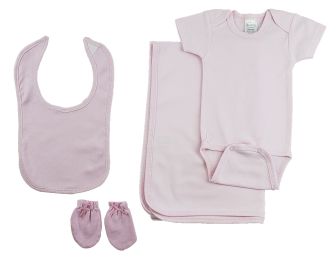 Girls 4 Piece Pink Layette Set (Color: Pink/White, size: 30x40)