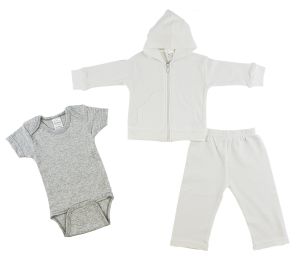 Infant Sweatshirt, Onezie and Pants - 3 Pc Set (Color: Grey/White, size: large)