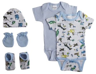 Bambini Newborn Baby Boys 5 Pc Layette Baby Shower Gift Set (Color: White/Blue, size: Newborn)