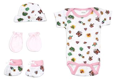 Bambini Newborn Baby Girls 4 Pc Layette Baby Shower Gift Set (Color: White/Pink, size: Newborn)