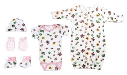 Bambini Newborn Baby Girls 5 Pc Layette Baby Shower Gift Set (Color: White/Pink, size: Newborn)