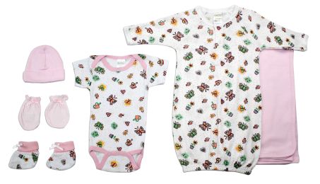 Bambini Newborn Baby Girls 6 Pc Layette Baby Shower Gift Set (Color: White/Pink, size: Newborn)