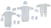 Preemie Boys Gowns, Sleep-n-Play, Caps, Mittens and Booties - 8 Pc Set