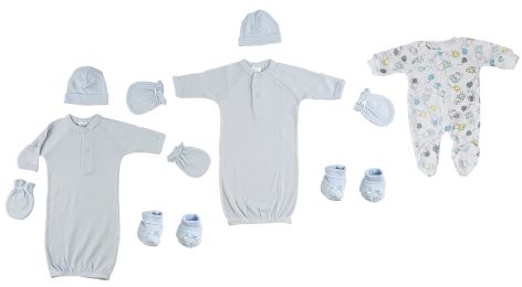 Preemie Boys Gowns, Sleep-n-Play, Caps, Mittens and Booties - 8 Pc Set (Color: Blue, size: Preemie)