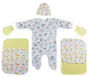 Sleep-n-Play, Cap, Mittens and Washcloths - 7 Pc Set (Color: White/Yellow, size: Newborn)
