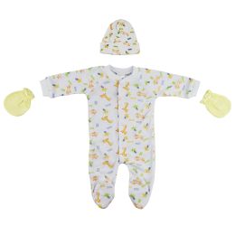 Sleep-n-Play, Cap and Mittens - 3 Pc Set (Color: White/Yellow, size: Newborn)