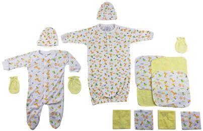 Sleep-n-Play, Gown, Caps, Mittens and Washcloths - 14 Pc Set (Color: White/Yellow, size: Newborn)