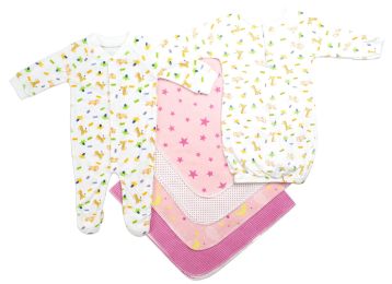 Bambini Newborn Girls 6 Piece Layette Set (Color: White/Pink, size: Newborn)