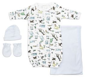 Bambini Boys' 4 Piece Layette Set (Color: White/Blue, size: Newborn)