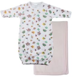 Bambini Print Infant Gown and Recieving Blanket (Color: Pink, size: Newborn)