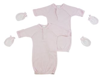 Preemie Girls Gowns and MIttens (Color: Pink, size: Preemie)
