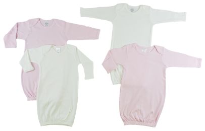 Infant Gowns - 4 Pack (Color: White/Pink, size: Newborn)