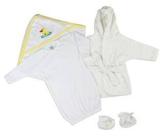 Bambini Neutral Newborn Baby 3 Pc Layette Set (Gown, Robe, Hooded Towel) (Color: White/Yellow, size: Newborn)