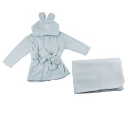 Fleece Robe and Blanket - 2 Pc Set (Color: Blue, size: Newborn)
