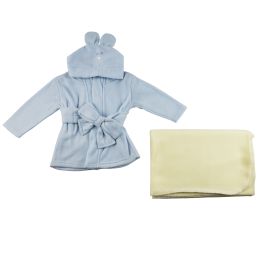 Fleece Robe and Blanket - 2 Pc Set (Color: Blue/Yellow, size: Newborn)