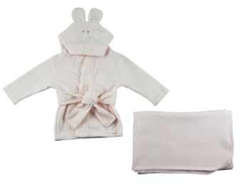 Fleece Robe and Blanket - 2 Pc Set (Color: Pink, size: Newborn)