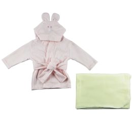 Fleece Robe and Blanket - 2 Pc Set (Color: Pink/Yellow, size: Newborn)
