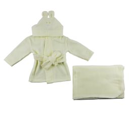 Fleece Robe and Blanket - 2 Pc Set (Color: Yellow, size: Newborn)