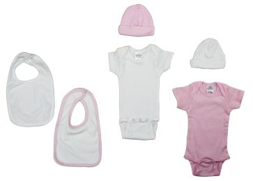 Bambini Girls' 6 Piece Layette Set (Color: White/Pink, size: large)