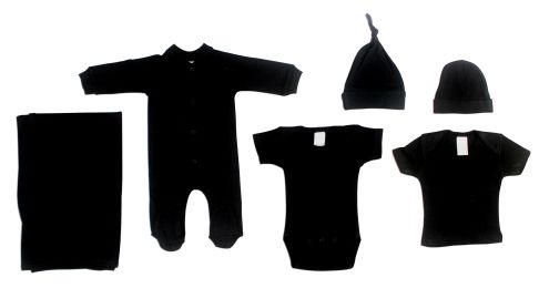 Bambini Black 6 Piece Layette Set (Color: Black, size: large)