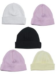 Bambini Girls Baby Cap (Pack of 5) (Color: Pink/White/Black/Yellow, size: One Size)