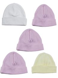 Bambini Girls Baby Cap (Pack of 5) (Color: Pink/White/Yellow, size: One Size)
