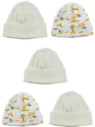 Bambini Beanie Baby Caps (Pack of 5) (Color: White/Prints, size: One Size)