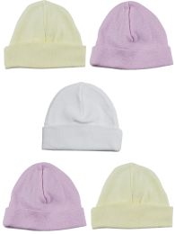 Bambini Girls Baby Cap (Pack of 5) (Color: Pink/Yellow/White, size: One Size)