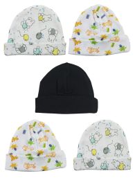 Bambini Beanie Baby Caps (Pack of 5) (Color: White/Black, size: One Size)