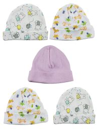 Bambini Girls Baby Cap (Pack of 5) (Color: Pink/Prints, size: One Size)