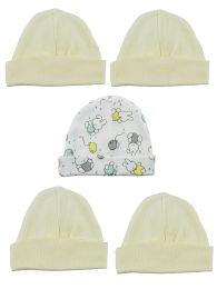 Bambini Beanie Baby Caps (Pack of 5) (Color: Yellow/Print, size: One Size)