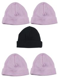 Bambini Girls Baby Cap (Pack of 5) (Color: Pink/Black, size: One Size)